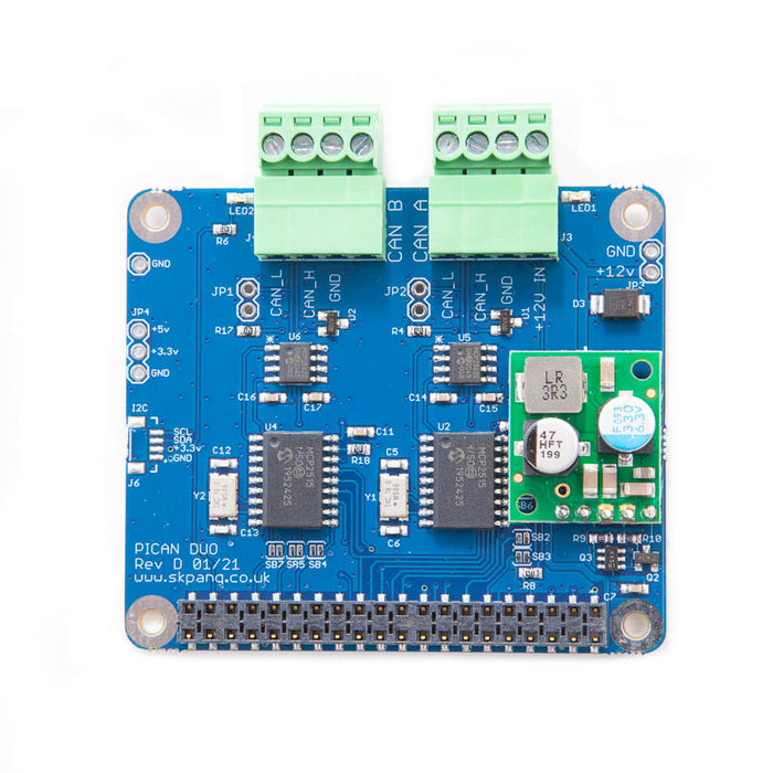 PiCAN2 Duo CAN-Bus Board for Raspberry Pi 4 with 3A SMPS