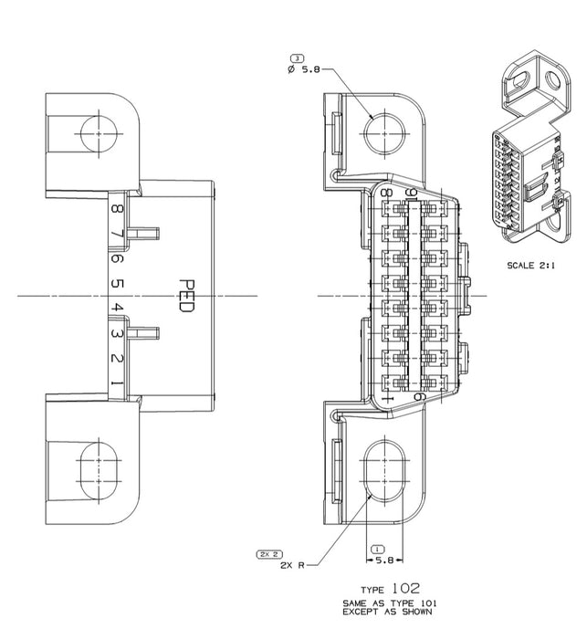 Female OBDII connector with 4 pins