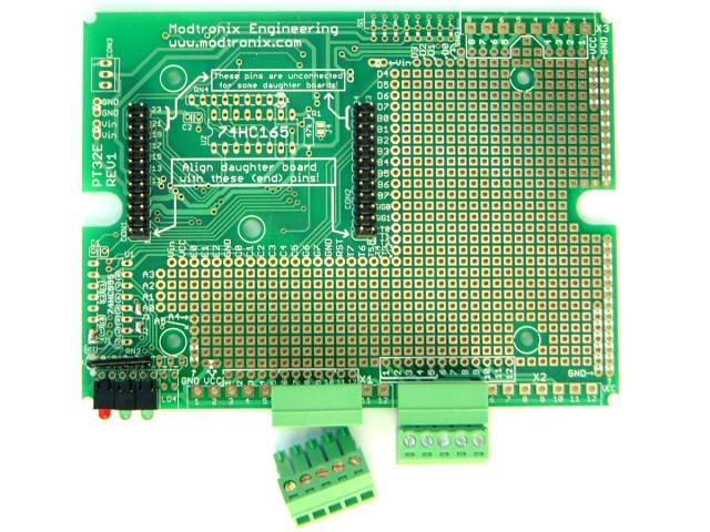 Prototype board with two 5 pin terminal block connectors