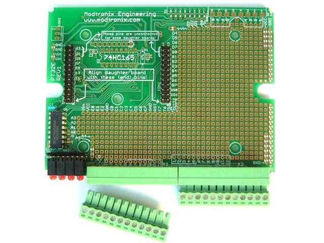 Prototype board with two 12 pin terminal block connectors